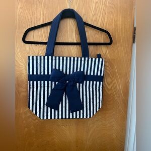 Naraya Elegant Navy and White Striped Tote with Bow